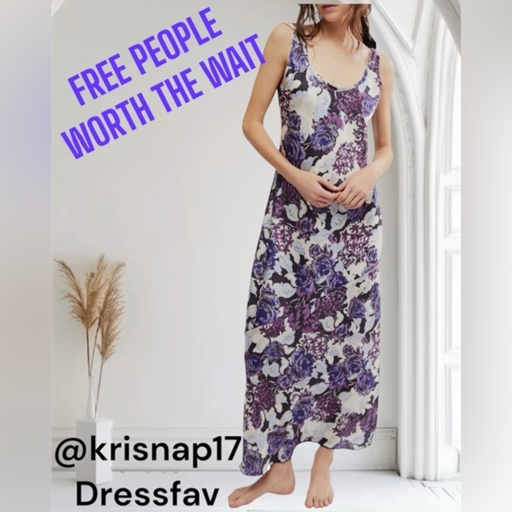 NWT FREE PEOPLE Worth the Wait Bias Slip Dress Dark Night Combo XS